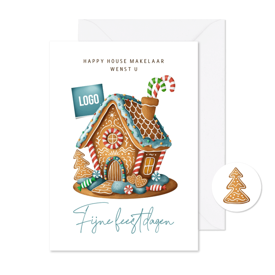Zakelijke kerstkaart gingerbread huis snoep fijne feestdagen - Kaartimpressie