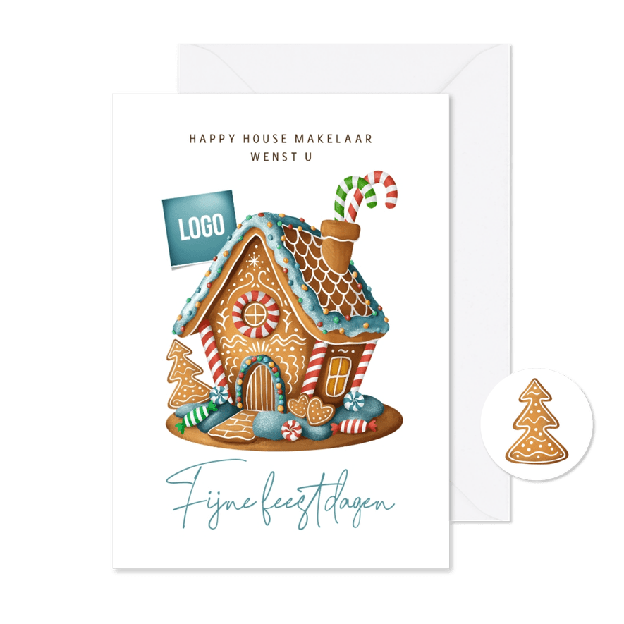 Zakelijke kerstkaart gingerbread huis snoep fijne feestdagen - Kaartimpressie