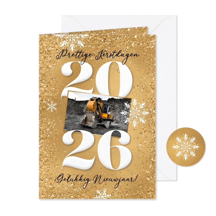 Zakelijke kerstkaart goud 2026 sneeuw foto - Kaartimpressie