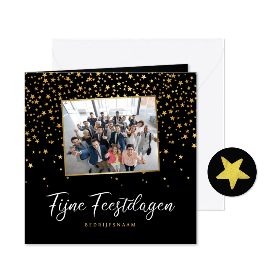 Zakelijke kerstkaart goud borrel fijne feestdagen sterren - Kaartimpressie