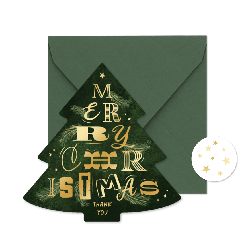 Zakelijke kerstkaart goud kerstboom merry christmas - Kaartimpressie