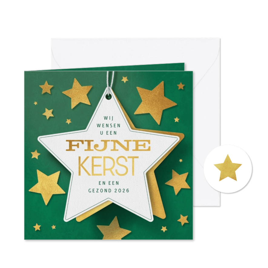 Zakelijke kerstkaart goud sterren label fijne feestdagen - Kaartimpressie