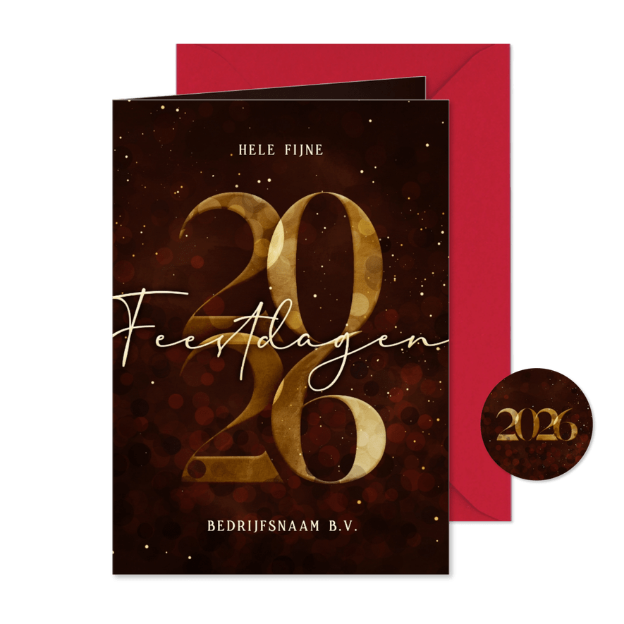 Zakelijke kerstkaart gouden 2026 donkerrood stijlvol - Kaartimpressie