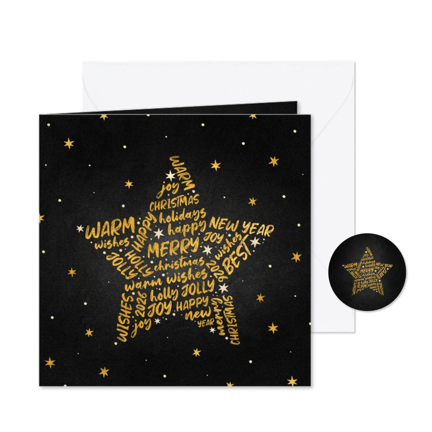 Zakelijke kerstkaart goudlook ster internationaal - Kaartimpressie