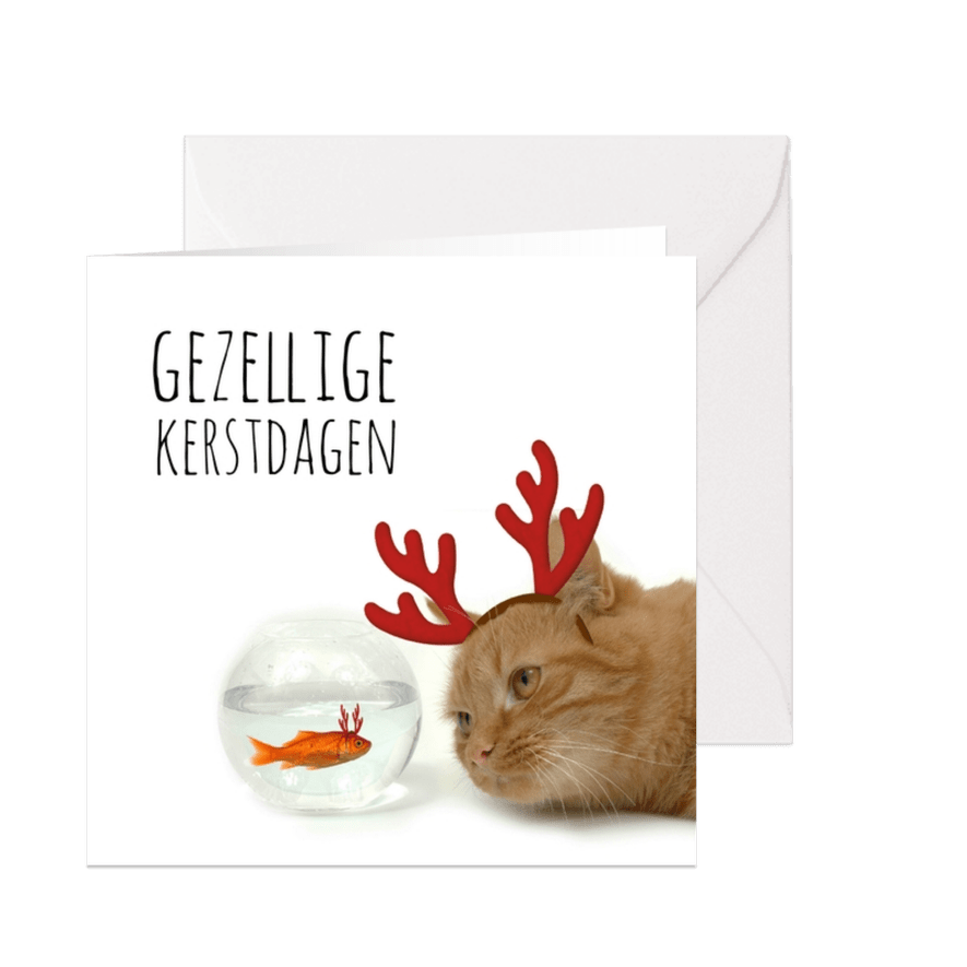 Zakelijke kerstkaart goudvis en kat - Kaartimpressie