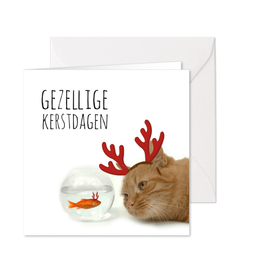 Zakelijke kerstkaart goudvis en kat - Kaartimpressie