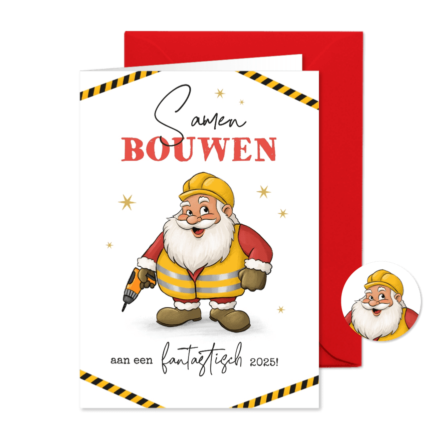 Zakelijke kerstkaart grappig kerstman bouwbedrijf bouw - Kaartimpressie