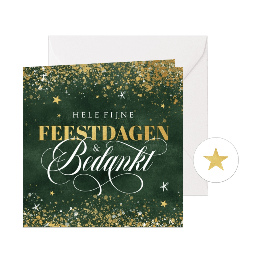 Zakelijke kerstkaart groen goud fijne feestdagen bedankt - Kaartimpressie