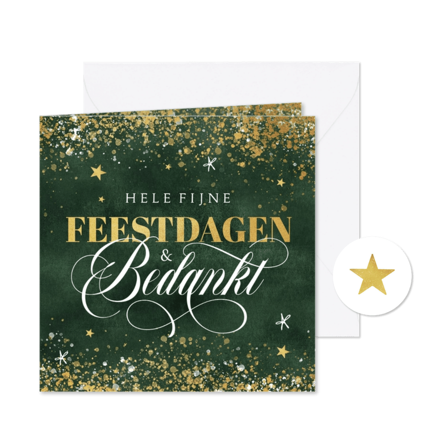 Zakelijke kerstkaart groen goud fijne feestdagen bedankt - Kaartimpressie