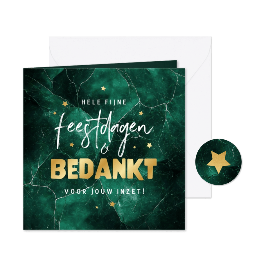 Zakelijke kerstkaart groen medewerkers bedankt sterren goud - Kaartimpressie