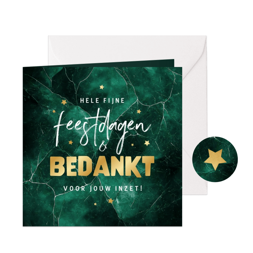 Zakelijke kerstkaart groen medewerkers bedankt sterren goud - Kaartimpressie