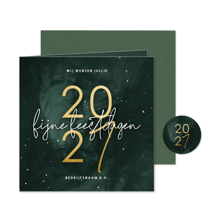 Zakelijke kerstkaart groene waterverf met goudlook 2027 - Kaartimpressie