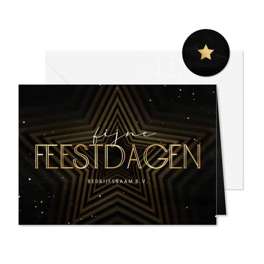 Zakelijke kerstkaart grote ster fijne feestdagen goud - Kaartimpressie