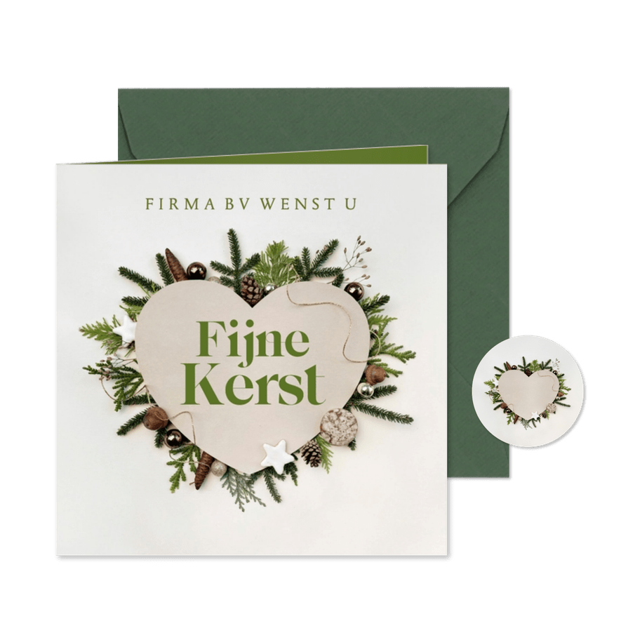 Zakelijke kerstkaart hart met kerstdecoratie - Kaartimpressie