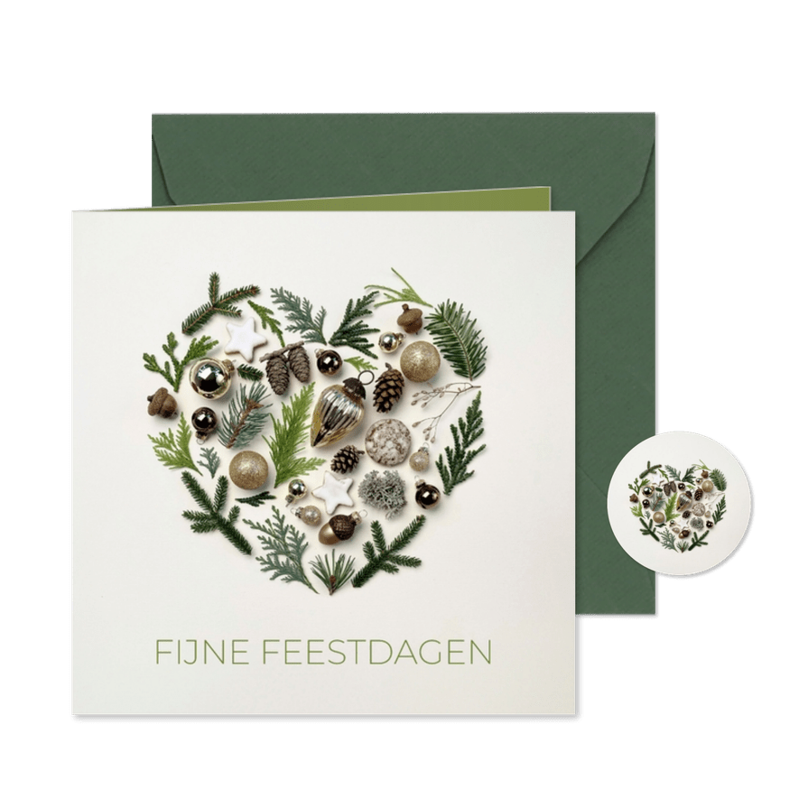 Zakelijke kerstkaart hart van natuurlijke kerstdecoratie - Kaartimpressie