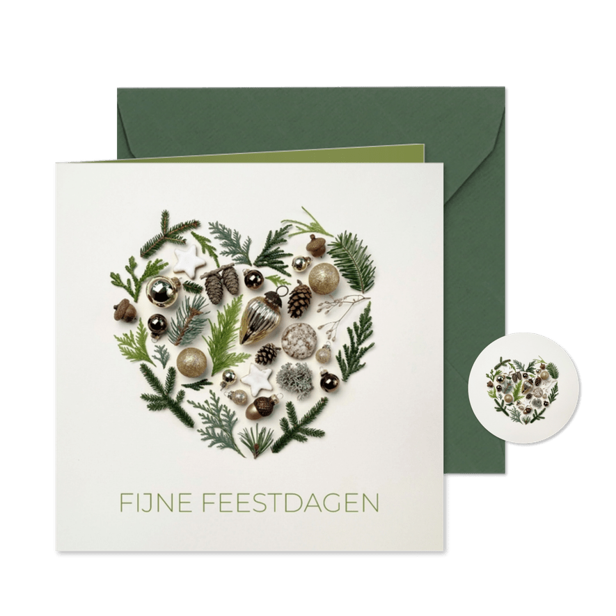 Zakelijke kerstkaart hart van natuurlijke kerstdecoratie - Kaartimpressie