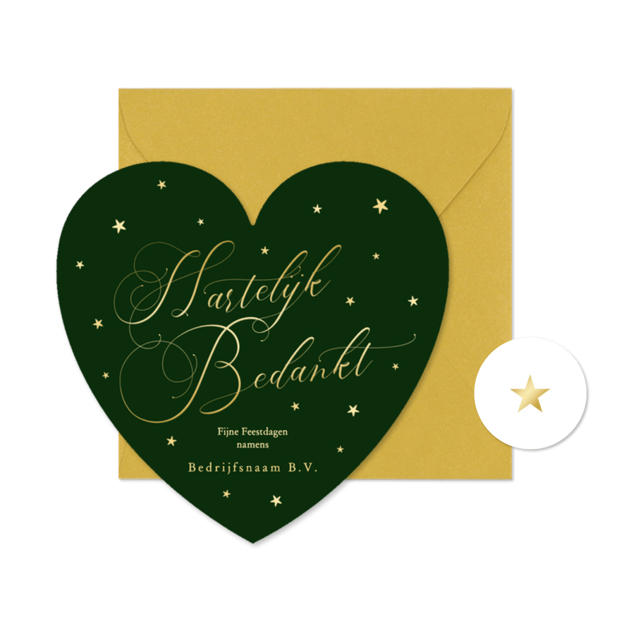 Zakelijke kerstkaart hartelijk bedankt in de vorm van hart - Kaartimpressie