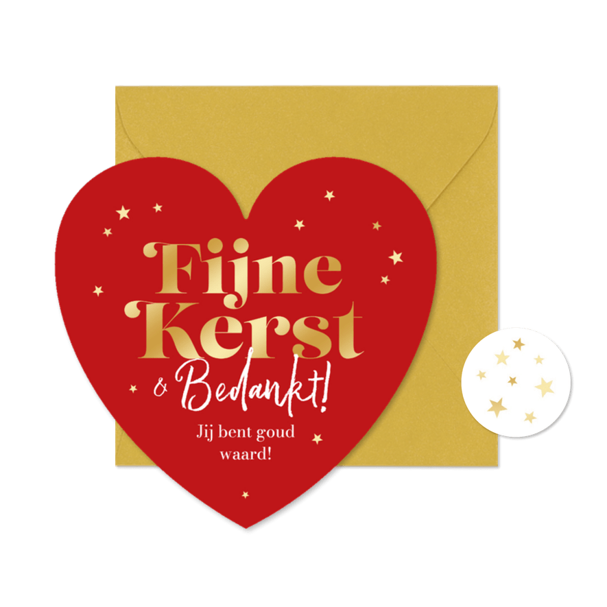 Zakelijke kerstkaart hartvorm bedankt fijne kerst sterren - Kaartimpressie
