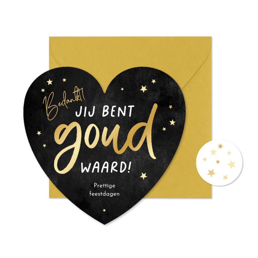 Zakelijke kerstkaart hartvorm bedankt goud waard collega - Kaartimpressie