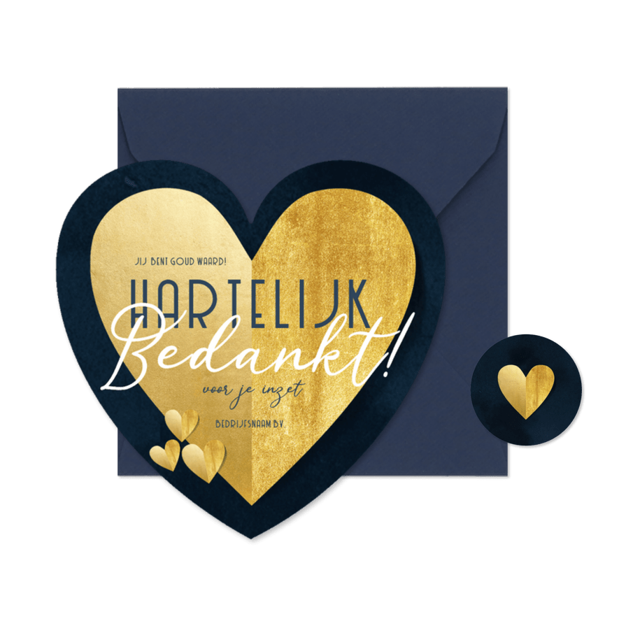 Zakelijke kerstkaart hartvorm bedankt goud - Kaartimpressie