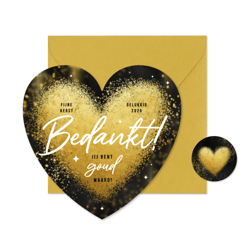 Zakelijke kerstkaart hartvorm bedankt sprankelend goud - Kaartimpressie