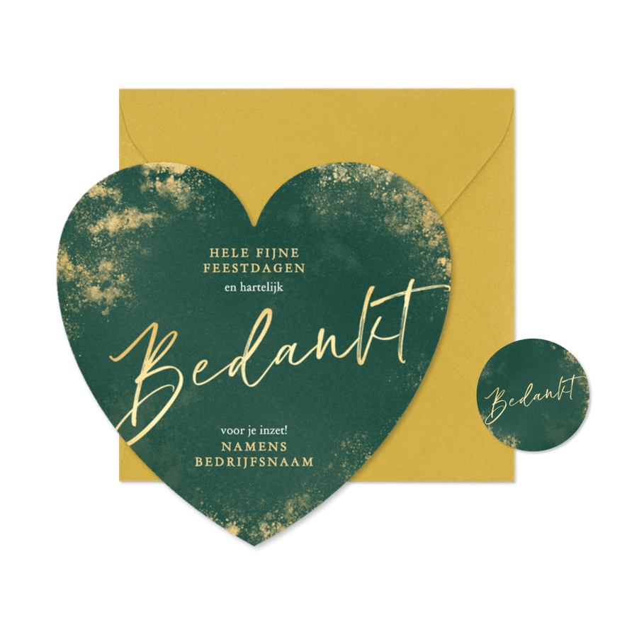 Zakelijke kerstkaart hartvorm groen bedankt - Kaartimpressie