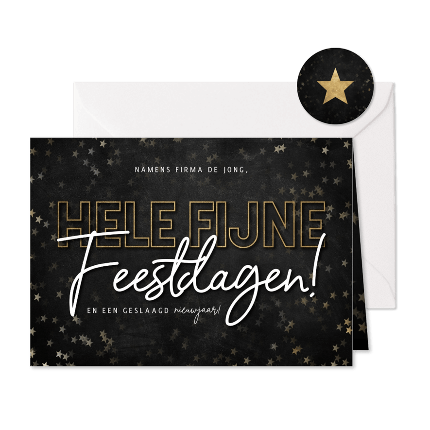 Zakelijke kerstkaart hele fijne feestdagen, gouden sterren - Kaartimpressie