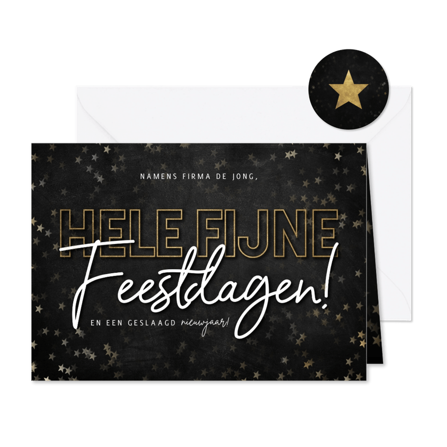 Zakelijke kerstkaart hele fijne feestdagen, gouden sterren - Kaartimpressie