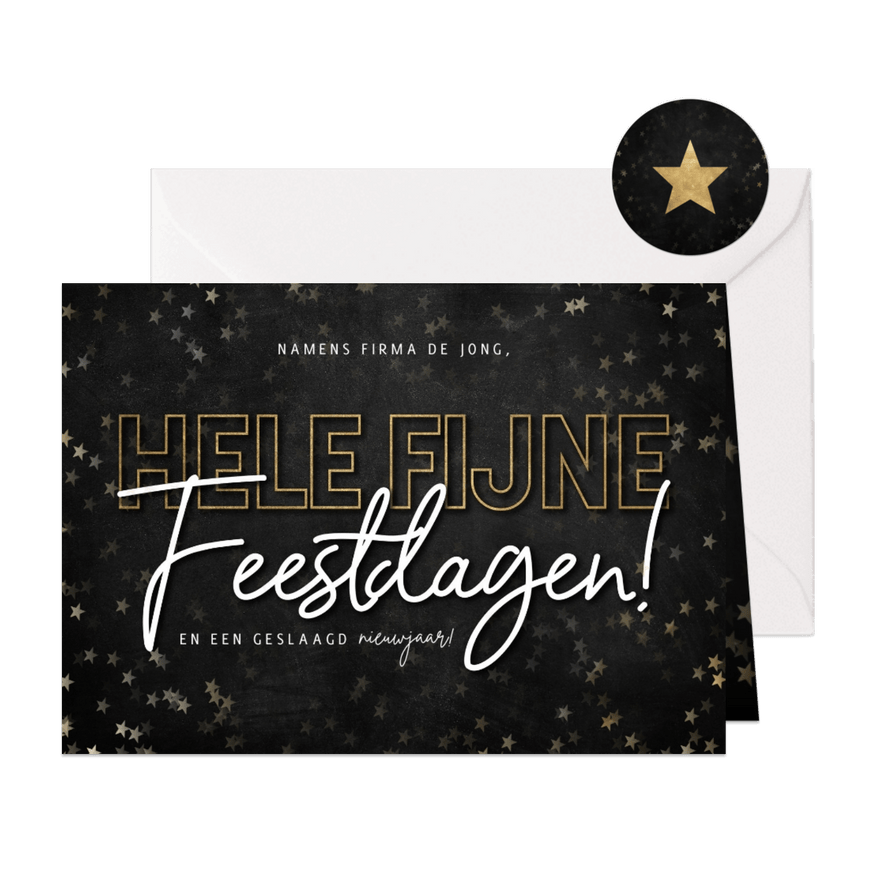 Zakelijke kerstkaart hele fijne feestdagen, gouden sterren - Kaartimpressie