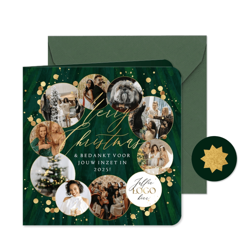 Zakelijke kerstkaart hightlights fotocollage goud - Kaartimpressie