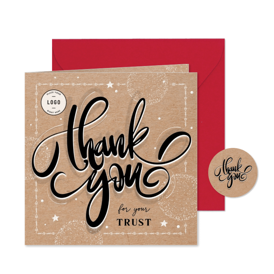 Zakelijke kerstkaart hip kraftlook handlettering thank you  - Kaartimpressie
