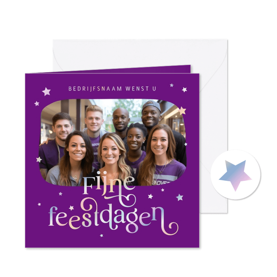 Zakelijke kerstkaart holografisch fijne feestdagen sterren - Kaartimpressie