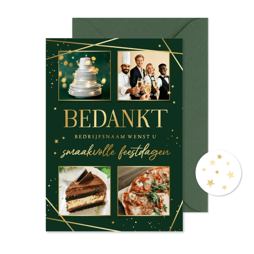 Zakelijke kerstkaart horeca bezorging fotocollage goud - Kaartimpressie