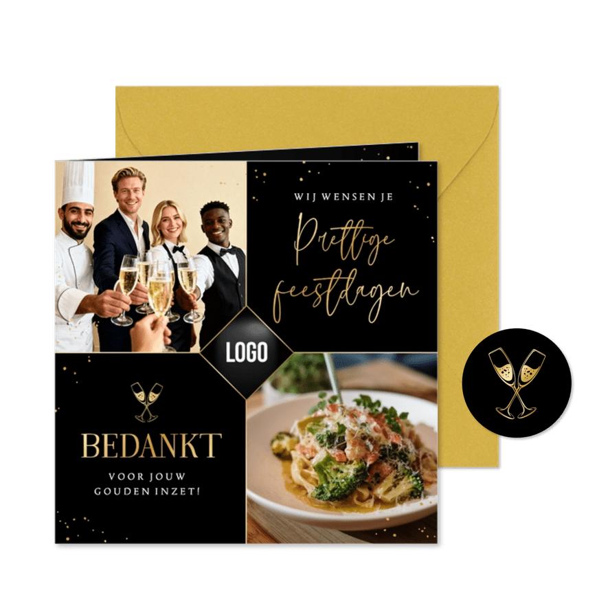 Zakelijke kerstkaart horeca fotocollage logo champagne - Kaartimpressie