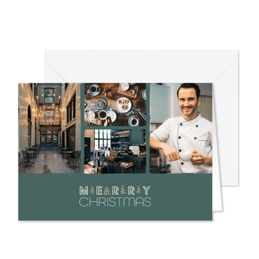 Zakelijke kerstkaart horeca fotokaart groen kerstbomen - Kaartimpressie