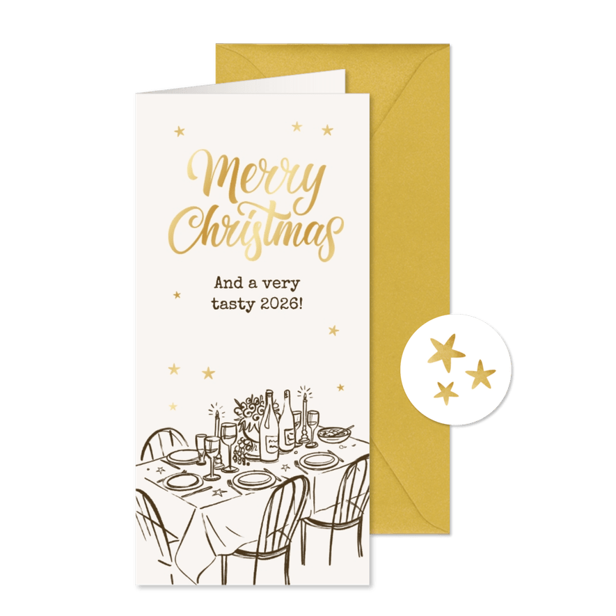 Zakelijke kerstkaart horeca restaurant doodle sterren goud - Kaartimpressie