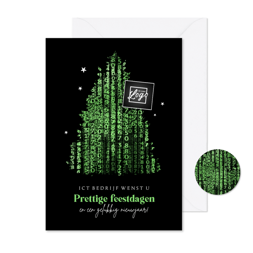 Zakelijke kerstkaart ict bedrijf tech kerstboom nummers - Kaartimpressie