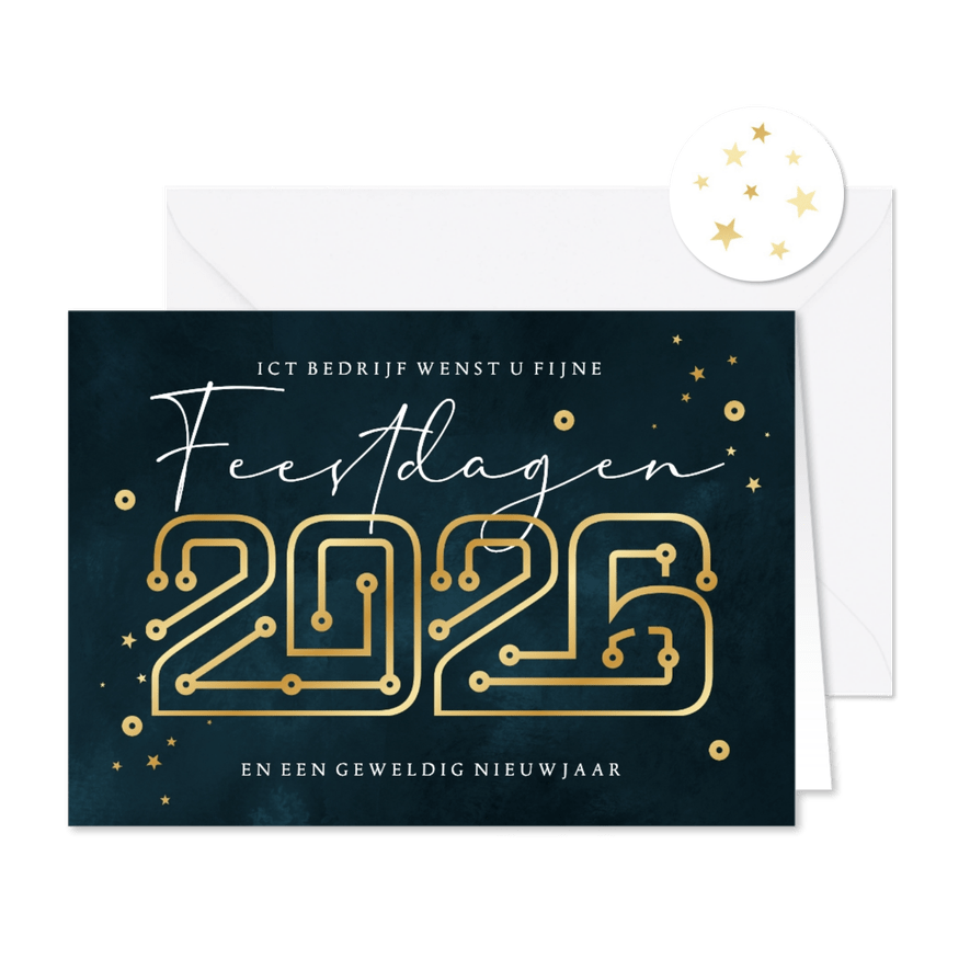 Zakelijke kerstkaart ICT techbedrijf goud sterren connectie - Kaartimpressie