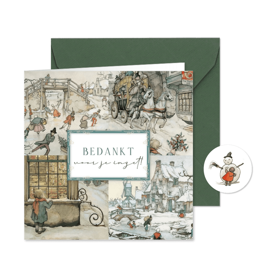 Zakelijke kerstkaart illustraties Anton Pieck met kader - Kaartimpressie