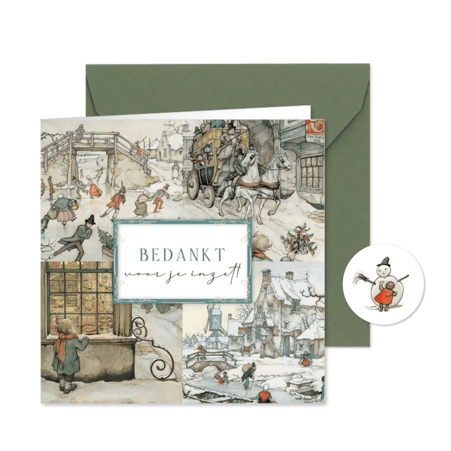 Zakelijke kerstkaart illustraties Anton Pieck met kader - Kaartimpressie