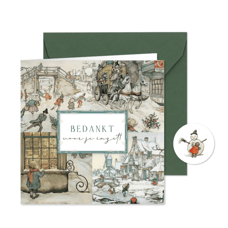 Zakelijke kerstkaart illustraties Anton Pieck met kader - Kaartimpressie