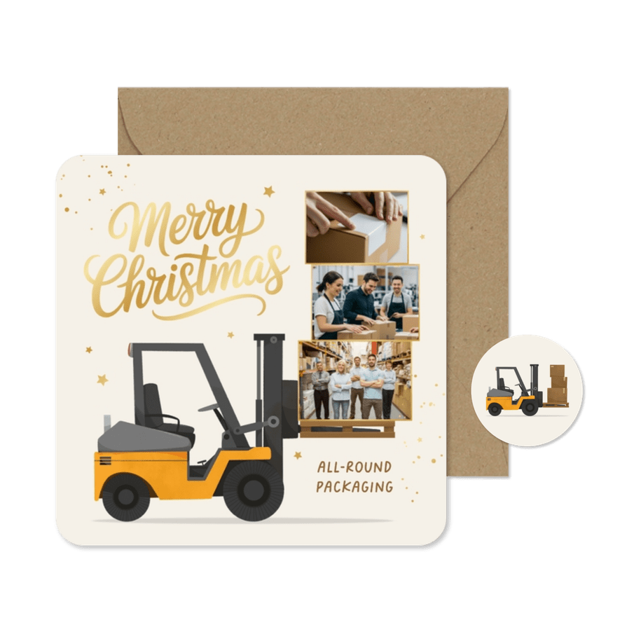 Zakelijke kerstkaart inpakbedrijf heftruck foto's logistiek - Kaartimpressie