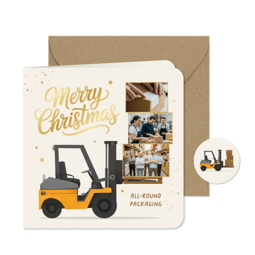 Zakelijke kerstkaart inpakbedrijf heftruck foto's logistiek - Kaartimpressie