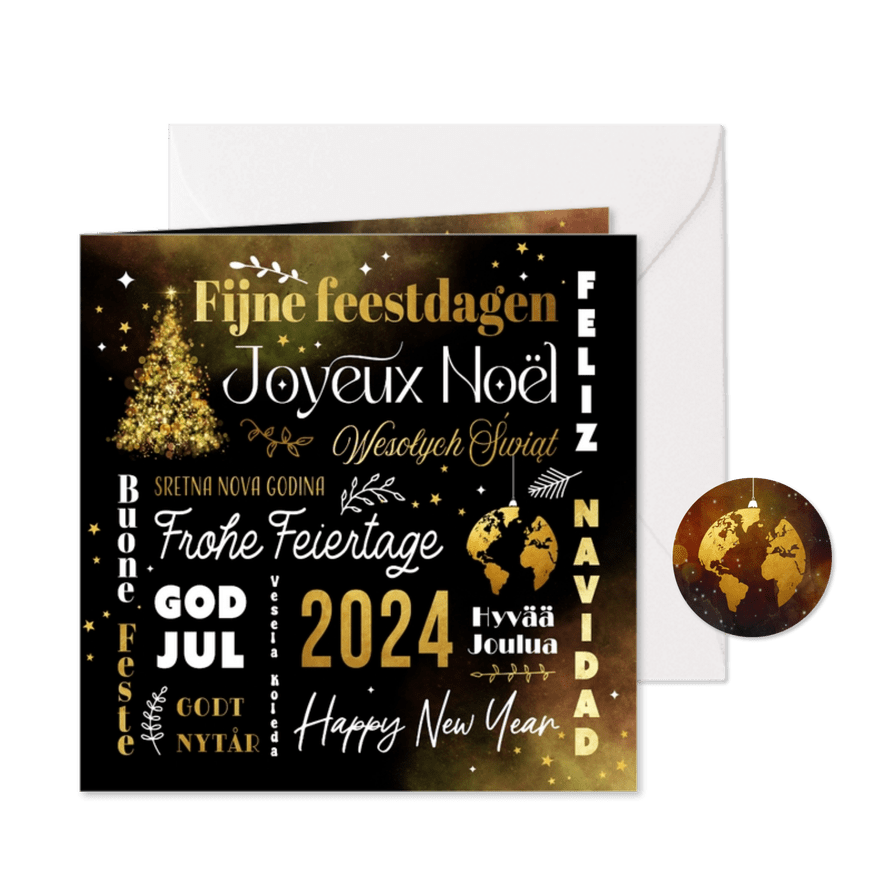 Zakelijke kerstkaart internationaal europees talen goud - Kaartimpressie