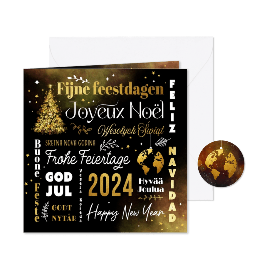 Zakelijke kerstkaart internationaal europees talen goud - Kaartimpressie