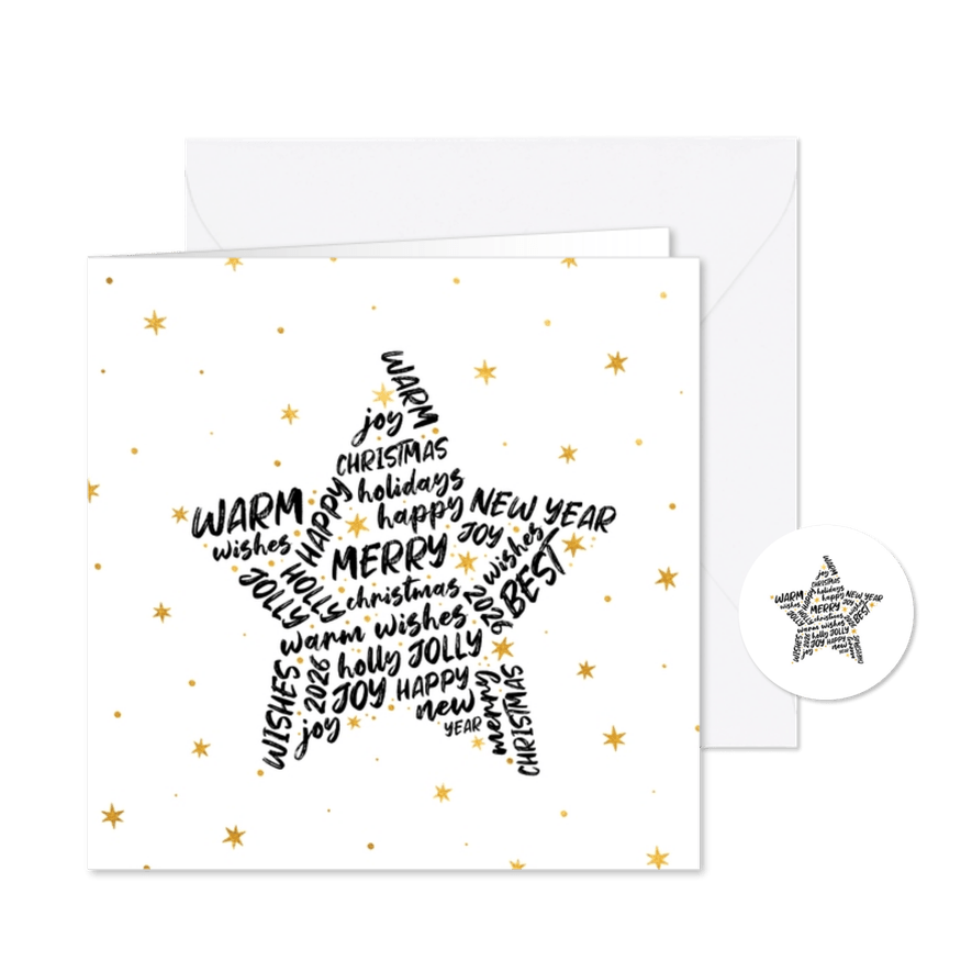 Zakelijke kerstkaart internationaal goudlook ster - Kaartimpressie