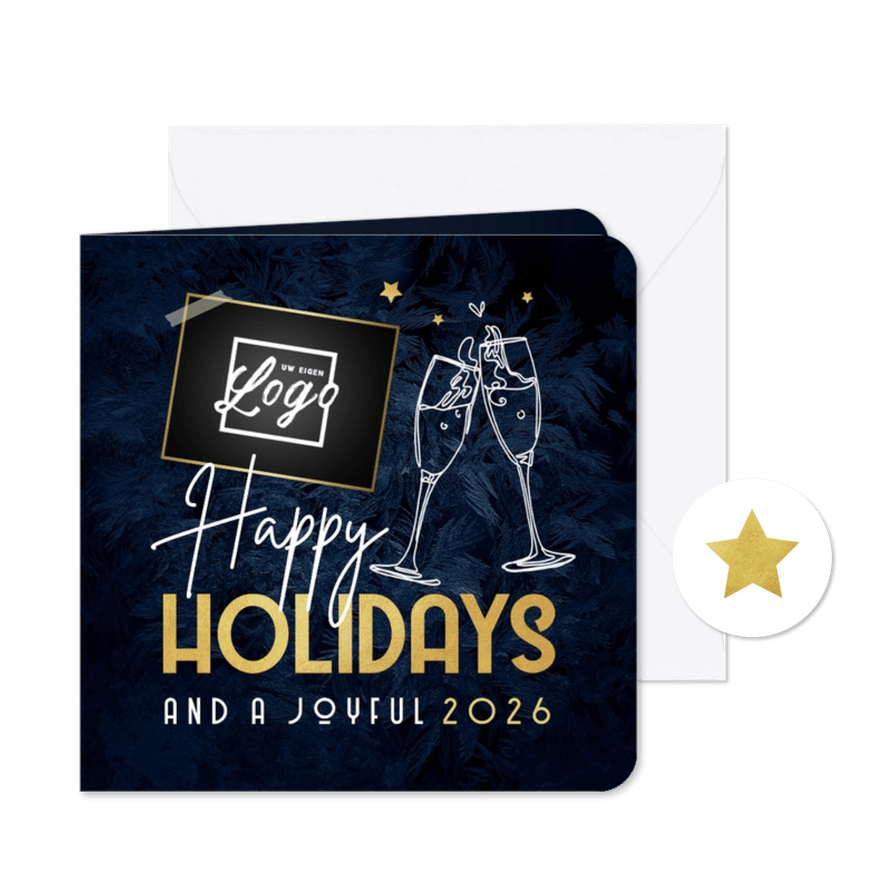 Zakelijke kerstkaart internationaal happy holidays champagne - Kaartimpressie