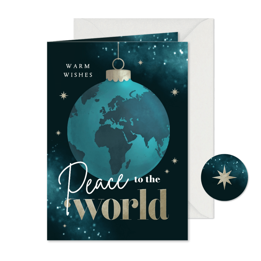 Zakelijke kerstkaart internationaal wereld kerstbal vrede - Kaartimpressie