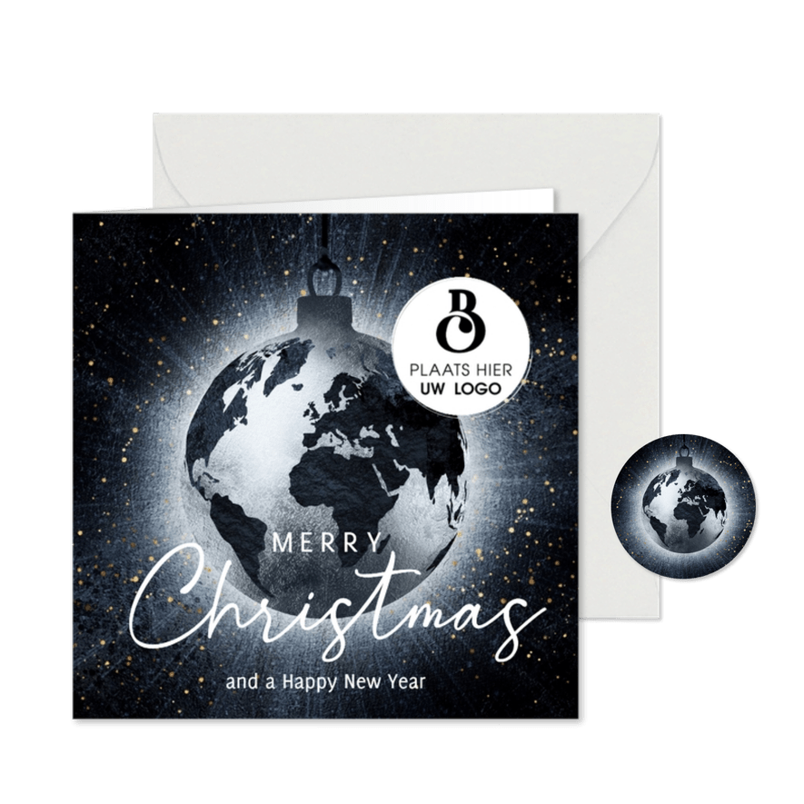 Zakelijke kerstkaart internationale wereldbol kerstbal - Kaartimpressie