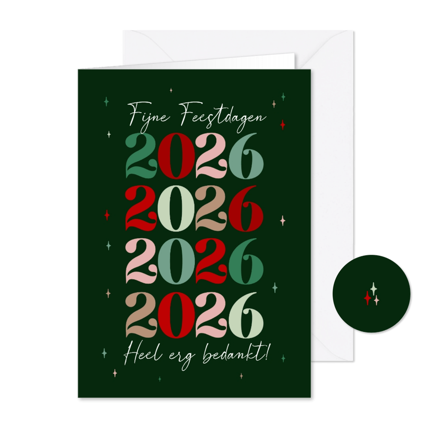 Zakelijke kerstkaart jaartallen typografisch kleurrijk - Kaartimpressie